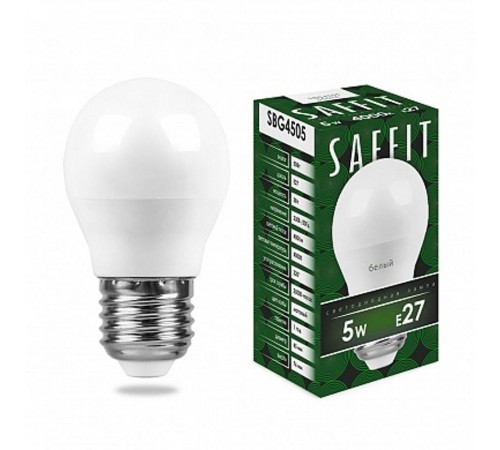 Лампа светодиодная SBG4505 5W 4000K 230V E27 G45  55026  SAFFIT