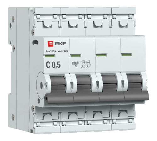 Выключатель автоматический четырёхполюсный 0,5А (C) 6кА ВА 47-63N PROxima M63640T5C  EKF