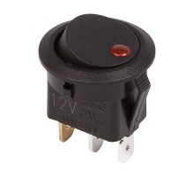 Выключатель клавишный круглый 12V 16А (3с) ON-OFF черный с красной подсветкой  36-2580  REXANT