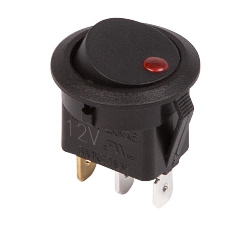 Выключатель клавишный круглый 12V 16А (3с) ON-OFF черный с красной подсветкой  36-2580  REXANT