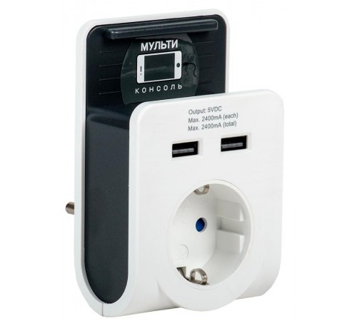 Адаптер Т-02/01 1 место 2P+PE 16А 2хUSB 2,4А белый  WTP11-16-01-Z-K01  IEK