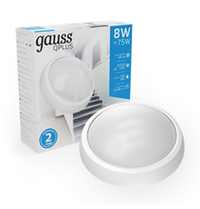 Светильник светодиодный пылевлагозащищенный для ЖКХ IP54 D176*76 8W 680lm 6500K ECO 2.0 круглый 1/12  141411308  Gauss