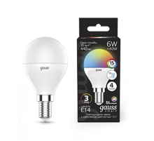 Лампа светодиодная Smart LED Шар G45 6W E14 RGBW+dim 1/10/100  105101406  Gauss