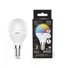 Лампа светодиодная Smart LED Шар G45 6W E14 RGBW+dim 1/10/100  105101406  Gauss