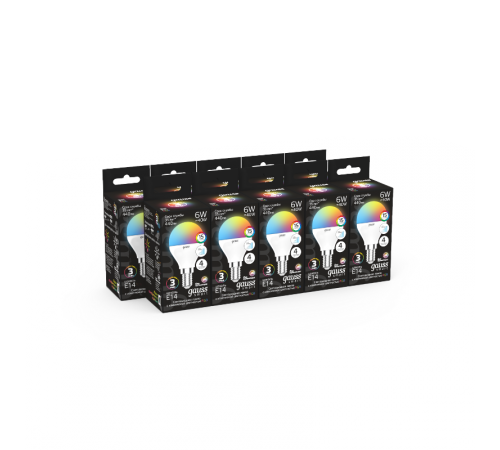 Лампа светодиодная Smart LED Шар G45 6W E14 RGBW+dim 1/10/100  105101406  Gauss