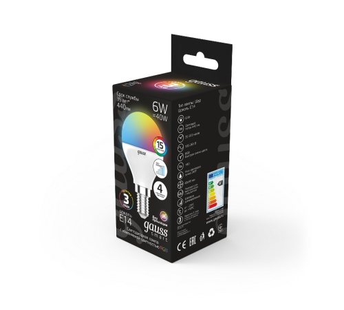 Лампа светодиодная Smart LED Шар G45 6W E14 RGBW+dim 1/10/100  105101406  Gauss