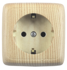 Розетка открытой установки, одноместная, с заземляющим контактом, со шторкой, с монтажной пластиной, цвет сосна  РА16-116-02  HEGEL