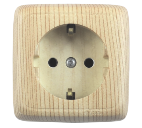 Розетка открытой установки, одноместная, с заземляющим контактом, цвет сосна  РА16-111-02  HEGEL