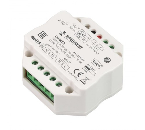 INTELLIGENT ARLIGHT Диммер SMART-0-10V-301-72-DIM-PD-IN (230V, 1x20mA, ZB, 2.4G) (IARL, IP20 Пластик, 5 лет)  037347  Arlight