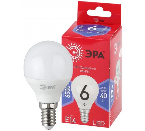 Лампа светодиодная RED LINE LED P45-6W-865-E14 R E14 / Е14 6Вт шар холодный дневной свет  Б0045356  ЭРА