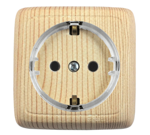 Розетка открытой установки, одноместная, с заземляющим контактом, цвет сосна  РА16-171-02  HEGEL