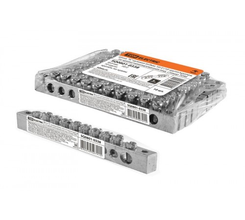 Шина "N" нулевая 6х9мм 10/2 (10 групп/крепеж по краям) никелированная инд. стикер  SQ0801-0338  TDM