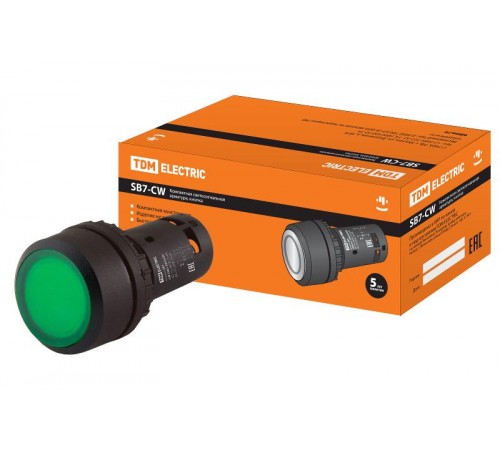 Кнопка с фиксацией SB7-CWL3365-24V(LED) d22мм 1з+1р зеленая  SQ0746-0042  TDM