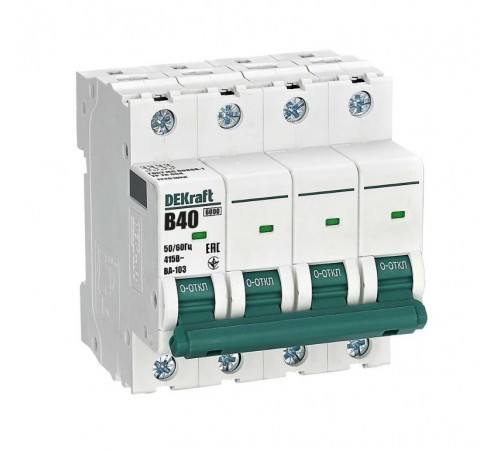 Выключатель автоматический четырехполюсный ВА-103 4Р 40А характеристика B 6кА  12261DEK  DEKraft
