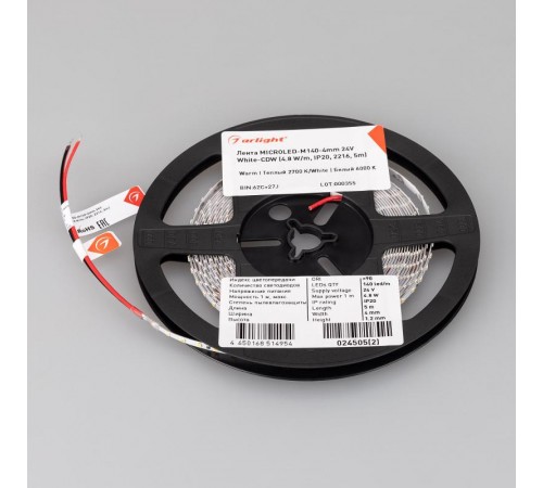 Лента светодиодная MICROLED-M140-4mm 24V White-CDW (4.8 W/m, IP20, 2216, 5m) (arlight, узкая)  024505(2)  Arlight