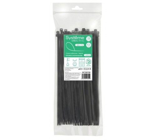 Стяжка кабельная 380х7.6 Чёрная (100шт)  IMT38076B  SE