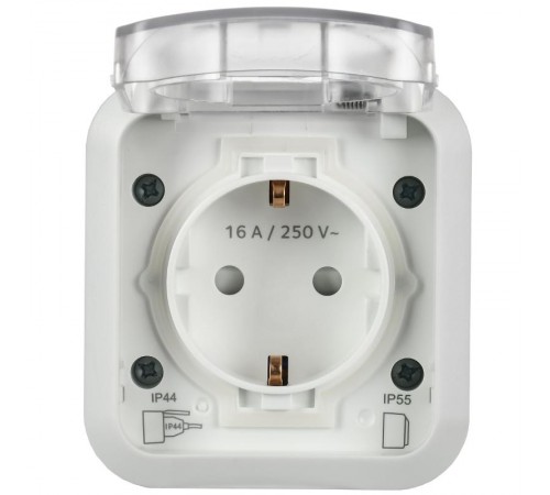 TORS Розетка 1-я с з/к кр. 16А IP55 TS320 белый  TS-R16-16-55-K01  IEK