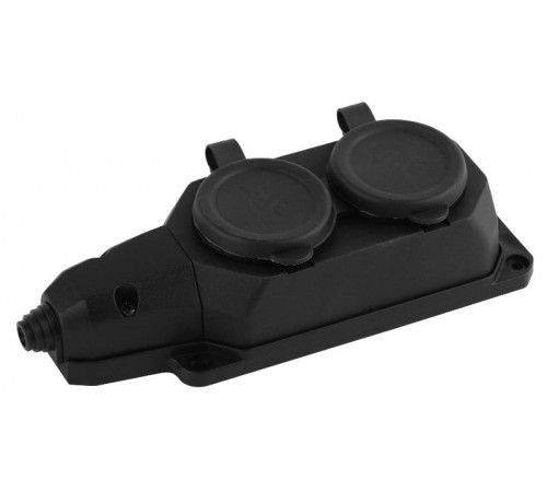 Колодка каучуковая с/з 2гн 16A IP44 черная K-2e-B-IP44 Б0044544  ЭРА