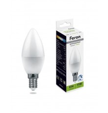 Лампа светодиодная диммируемая, (11W) 230V E14 4000K С37, LB-771  51056  FERON