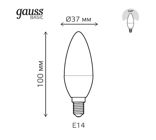 Лампа светодиодная   Basic Свеча 5.5W 410lm 4000K E14 LED 1/10/100  1033126  Gauss