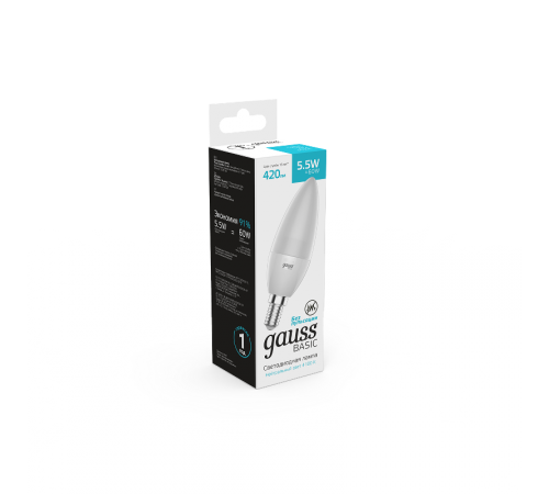 Лампа светодиодная   Basic Свеча 5.5W 410lm 4000K E14 LED 1/10/100  1033126  Gauss
