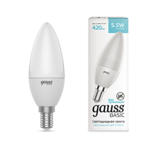 Лампа светодиодная   Basic Свеча 5.5W 410lm 4000K E14 LED 1/10/100  1033126  Gauss