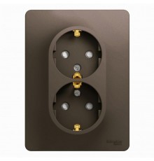 Glossa Шоколад Розетка 2-ая с заземлением со шторками, 16А (в сборе)  GSL000826  SE