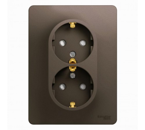 Glossa Шоколад Розетка 2-ая с заземлением со шторками, 16А (в сборе)  GSL000826  SE