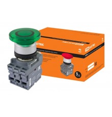 Кнопка грибовидная МРМ1-11G(LED) в сборе d40мм/220B 1з+1р зеленая  SQ0747-0031  TDM
