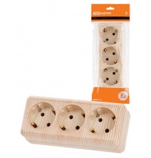 Розетка 3-х местная горизонтальная 2П+3 открытой установки IP20 16A сосна "Ладога"  SQ1801-0426  TDM