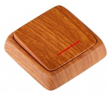 Выключатель открытой установки, одноклавишный, с индикацией, с изолирующей пластиной, цвет дуб  ВА16-114-05  HEGEL