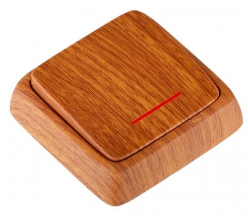 Выключатель открытой установки, одноклавишный, с индикацией, с изолирующей пластиной, цвет дуб  ВА16-114-05  HEGEL