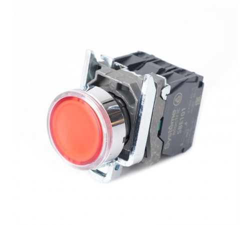 Кнопка SB4 с подсвет в сборе модуль 22мм красная металл 230-240ВAC 1НО+1НЗ  SB4BW34M5  SE