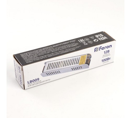 Трансформатор электронный для светодиодной ленты 100W 12V (драйвер), LB009  21488  Feron