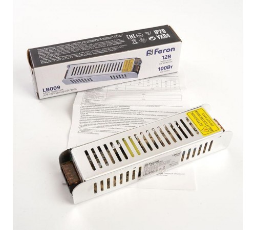 Трансформатор электронный для светодиодной ленты 100W 12V (драйвер), LB009  21488  Feron