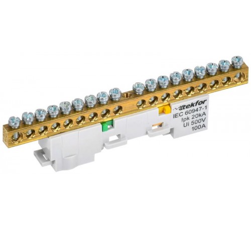 TEKFOR Шина PE "земля" неизолированная на универсальном держателе 6х9-18-Ж  TF-NN10-18-DL-K05  IEK