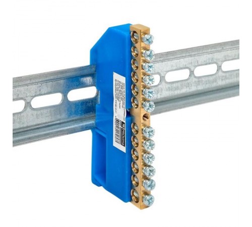 Шина "0" N (6х9мм) 12 отверстий латунь синий изолятор на DIN-рейку розничный стикер EKF PROxima  sn0-63-12-d-r  EKF