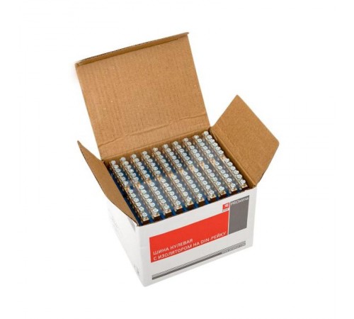 Шина "0" N (6х9мм) 12 отверстий латунь синий изолятор на DIN-рейку розничный стикер EKF PROxima  sn0-63-12-d-r  EKF