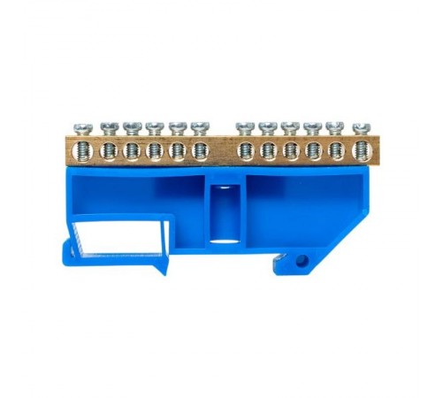 Шина "0" N (6х9мм) 12 отверстий латунь синий изолятор на DIN-рейку розничный стикер EKF PROxima  sn0-63-12-d-r  EKF