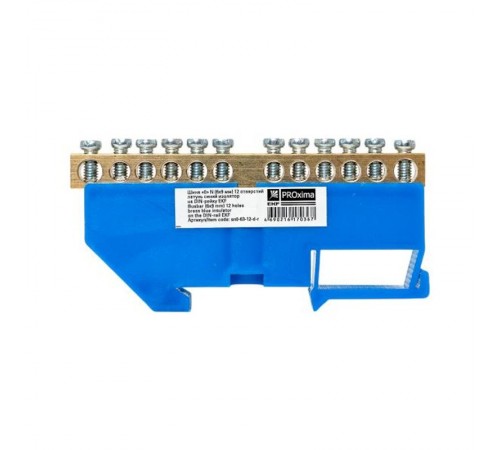 Шина "0" N (6х9мм) 12 отверстий латунь синий изолятор на DIN-рейку розничный стикер EKF PROxima  sn0-63-12-d-r  EKF