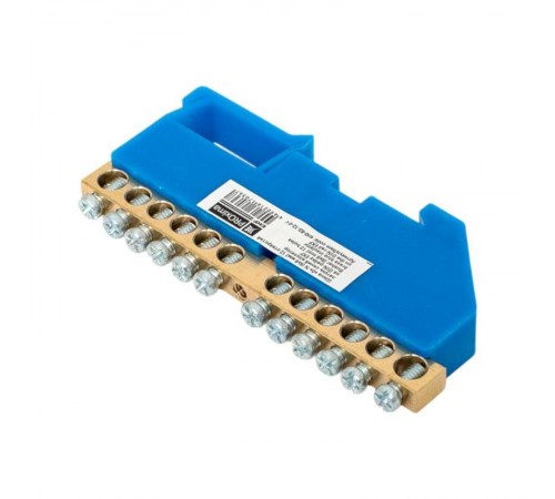 Шина "0" N (6х9мм) 12 отверстий латунь синий изолятор на DIN-рейку розничный стикер EKF PROxima  sn0-63-12-d-r  EKF