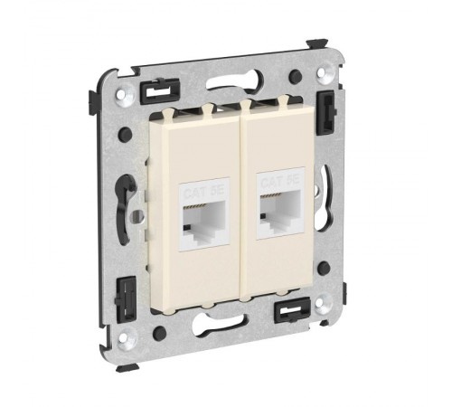 Компьютерная розетка RJ-45 без шторки в стену, кат.5е двойная, "Avanti", "Ванильная дымка"  4405664  DKC