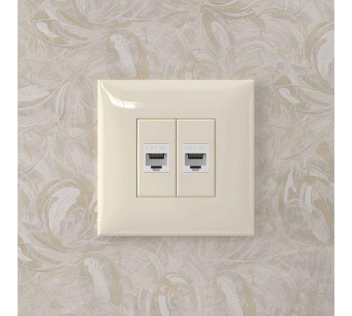 Компьютерная розетка RJ-45 без шторки в стену, кат.5е двойная, "Avanti", "Ванильная дымка"  4405664  DKC