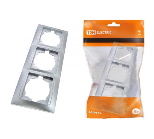 Рамка 3-х постовая горизонтальная серебр. металлик "Лама"   SQ1815-0231  TDM