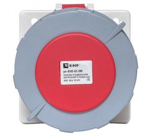 Розетка стационарная внутренняя угловая 4342 3Р+РЕ 63А 380В IP67 EKF PROxima  ps-4342-63-380  EKF