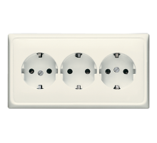 Розетка тройная с заземлением для кабельканалов; слоновая кость  CD523  Jung
