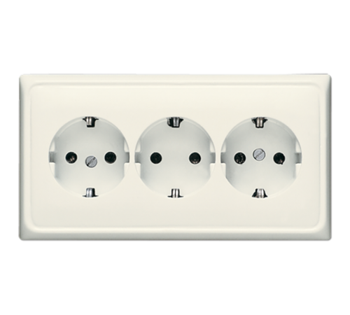 Розетка тройная с заземлением для кабельканалов; слоновая кость  CD523  Jung