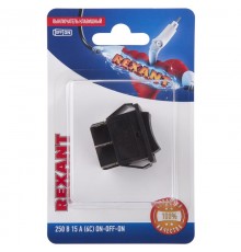 Выключатель клавишный 250V 15А (6с) ON-OFF-ON черный с нейтралью (RWB-508, SC-767) (в упак. 1шт.)  06-0308-B  REXANT