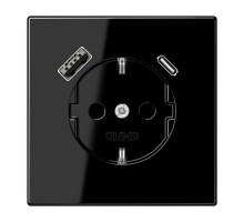 Розетка SCHUKO® с USB-зарядным устройством, тип A + тип С; термопласт; черный LS1520-15CASW Jung