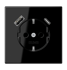 Розетка SCHUKO® с USB-зарядным устройством, тип A + тип С; термопласт; черный LS1520-15CASW Jung